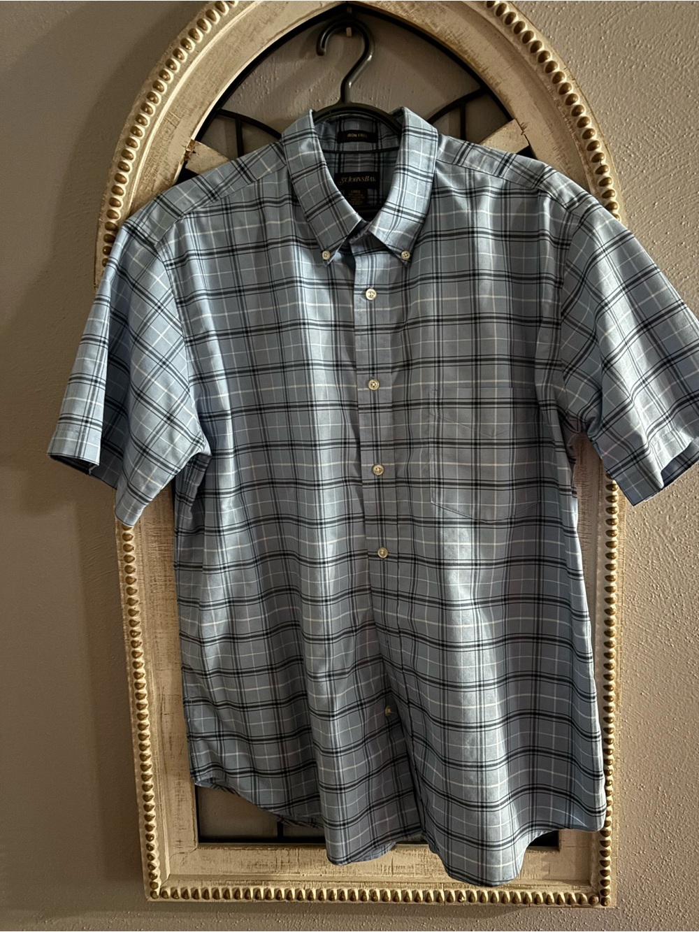St. John's Bay Light Blue Plaid Short-Sleeve Button-Down Shirt